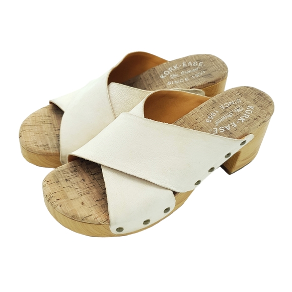 KorkEase Shoes Korkease Tatum Crossover Wooden Heel White Leather Straps Womens 7m Poshmark